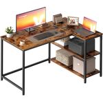 VASAGLE Eckschreibtisch in L-Form, Computertisch mit Stauraum, Bürotisch, höhenverstellbare Ablage, für Homeoffice, 110 x 80 cm, vintagebraun LWD135KD01