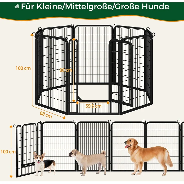 Yaheetech Hundezaun mit 2 Türen, Automatische Verriegelung, Faltbare Freigehege für Garten , 100 cm, 8 Teile – Bild 8