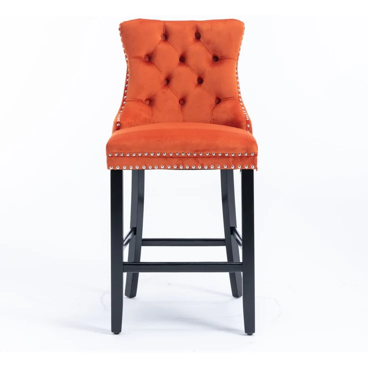 Contemporary Velvet Upholstered Barstools with Button Tufted Decoration and Wooden Legs, and Chrome Nailhead Trim, Leisure Style Bar Chairs,Bar stools, Set of 2 (Orange),DE2002OG--Orange--60x50x103cm--YOUDENOVA – Bild 2