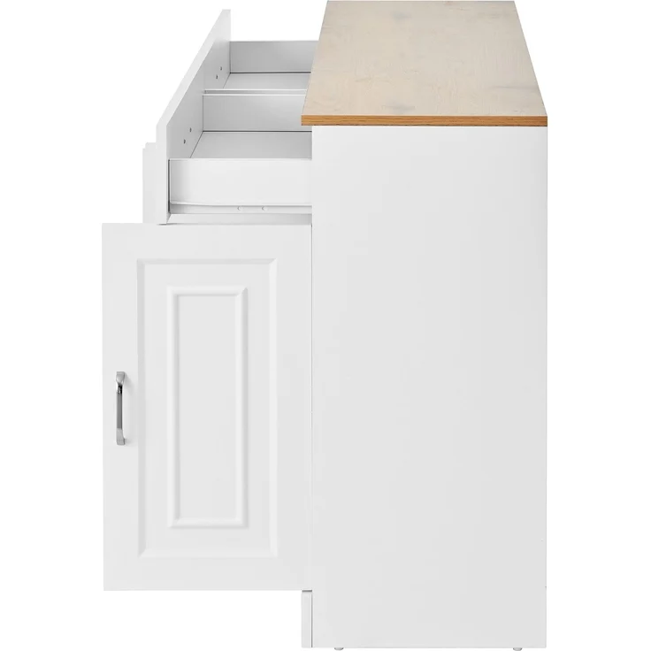 Merax Sideboard mit Regalen, Sideboard mit Rebounder, natürliche Holzmaserung, Holz und Weiß – Bild 7