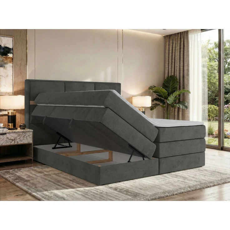 Doppelbett Boxspringbett ORVO KING 180 x 200 cm mit Stauraum, Multipocket-Matratze und Pocket 7 Härtezonen, H4, zwei Bettkästen - Topper Visco - Dunkelgrau Velvet – Bild 4