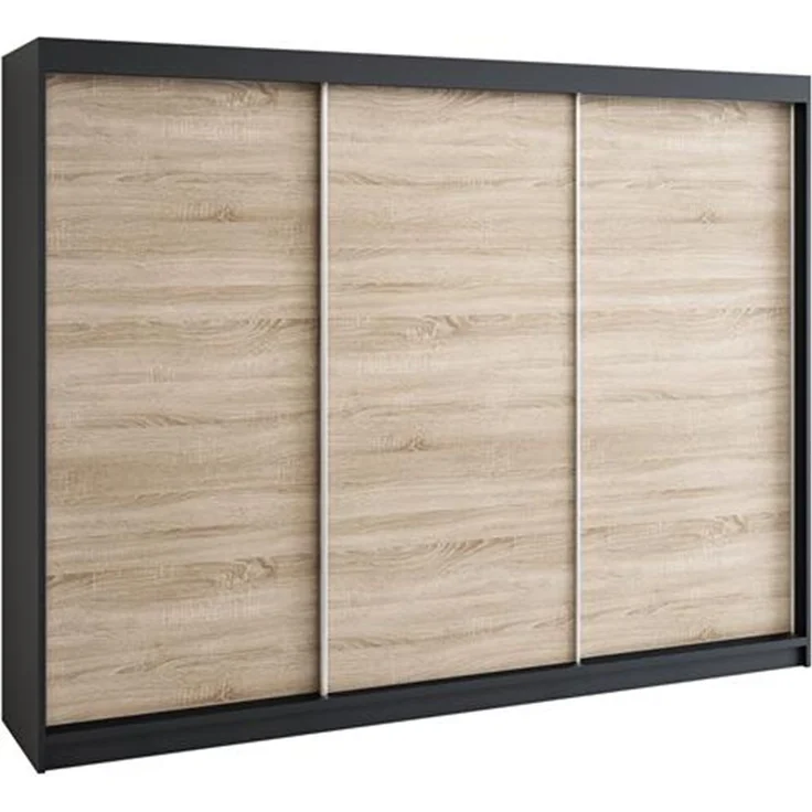 Schwebetürenschrank MERO 3-türig Schrank 200 cm Farbe: Schwarz ,sonoma – Bild 1