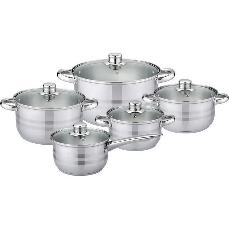 Michelino Topf-Set Kochtopfset BONN Kochtopf-Set Kochset mit Glasdeckel, Edelstahl (Topfset 5 Töpfe + 5 Deckel, 10-tlg, Stieltopf Fleischtopf Bratentopf Suppentopf Kochtopf), Induktionskochtöpfe induktionsfähige Töpfe