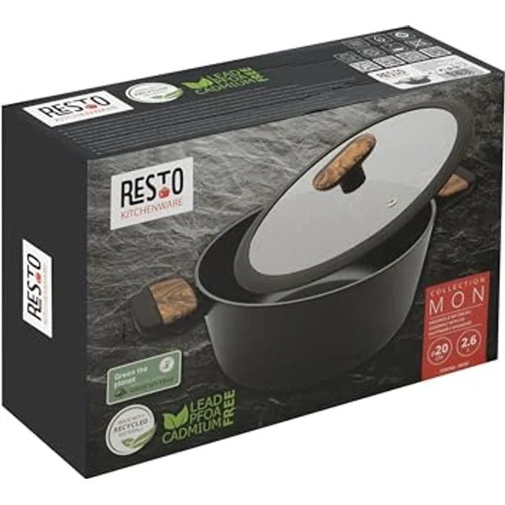 RESTO Kitchenware Kochtopf Mon, Bratentopf antihaftbeschichtet und spülmaschinenfest, Aluminium (2-tlg), mit Glasdeckel und stoßdämpfendem Silikonrand, im Geschenkkarton – Bild 4