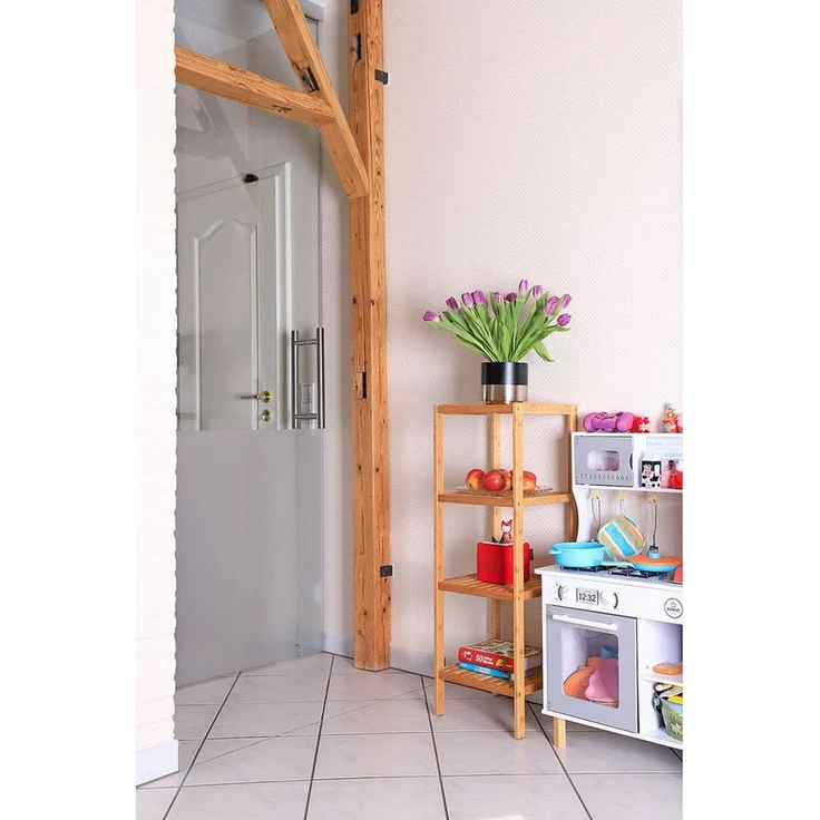 dibea Regal aus Bambus mit 4 Ablageflächen, 33 x 33 x 98 cm, natur, 1-tlg, robust & nachhaltig, platzsparend & pflegeleicht – Bild 2