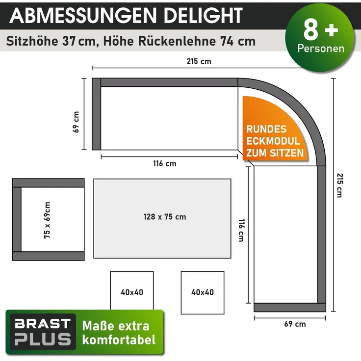 BRAST 'Hacienda' Gartenmöbel Set mit Kissen & Abdeckung, 10 Personen, Braun / Beige – Bild 3