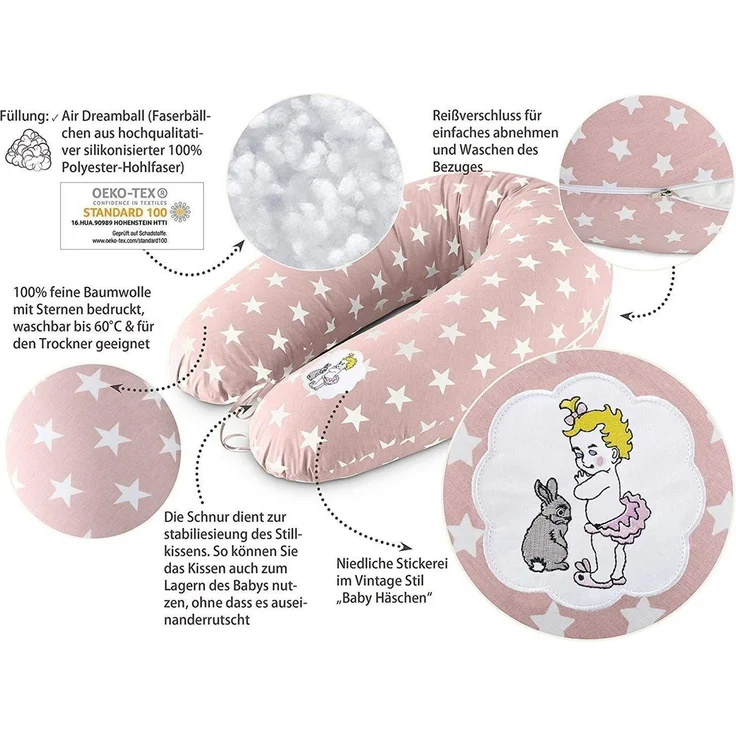 SEI Design Stillkissen Sterne pastel Rosa, Set, Stillkissen + Bezug, Bezug 100% Baumwolle, gesticktes Motiv – Bild 4