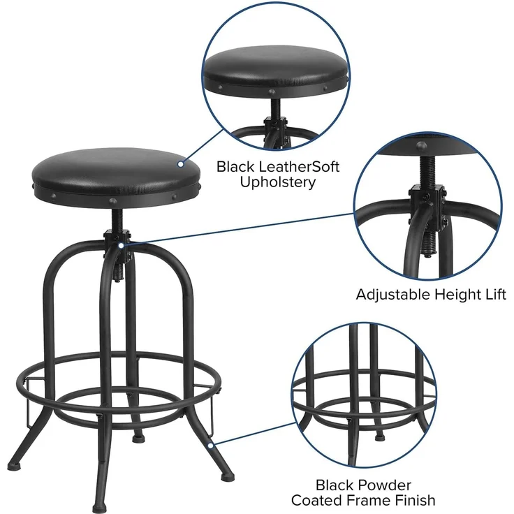 Flash Furniture Barhocker mit Drehheber, Ledersitz, Metall, schwarz, 82,55 x 50,8 x 31,114999999999999999998 cm – Bild 4