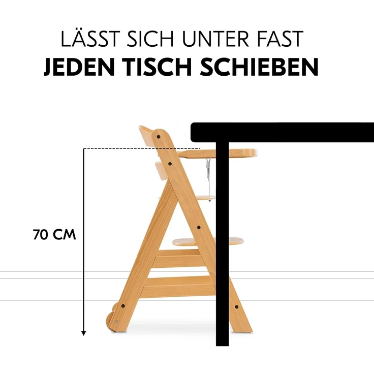 Hauck Hochstuhl Set Alpha Plus Move inkl. Essbrett, Sitzkissen und 2x Babyteller Silikon - mitwachsender Holz Babystuhl / Kinderhochstuhl mit Rollen, Gurt und Tisch - Natur Beige – Bild 5