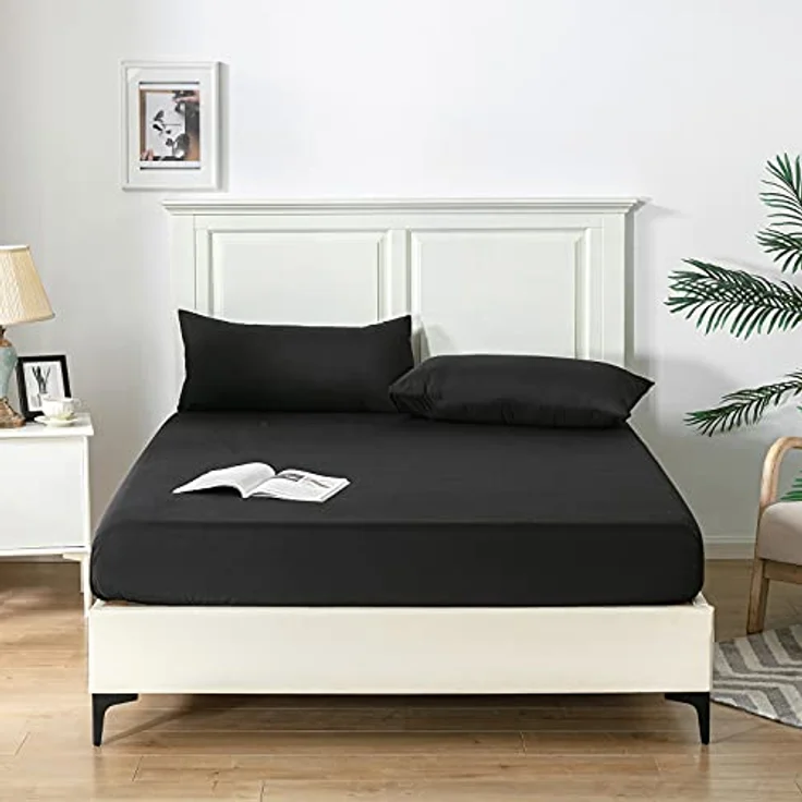 Kono Bedding Spannbettlaken - Gebürstete Mikrofaser Spannbetttuch - 30 cm Tiefe Tasche (Schwarz, 90x200 cm) – Bild 8