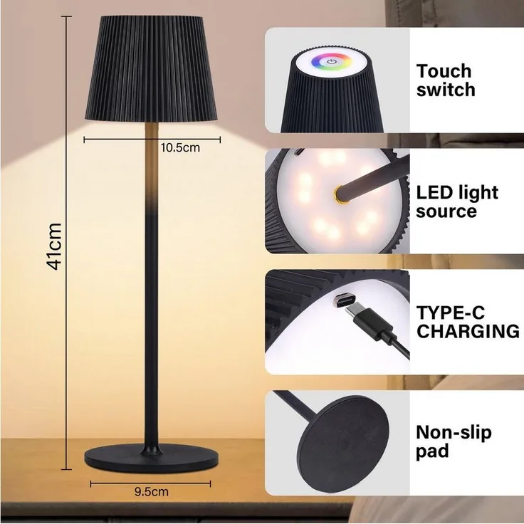 Kityhome Nachttischlampe 2Set LED-Tischlampen - Dreifarbiges dimmbares Licht & 6000 mAh, 3-Stufen Augenschon-System