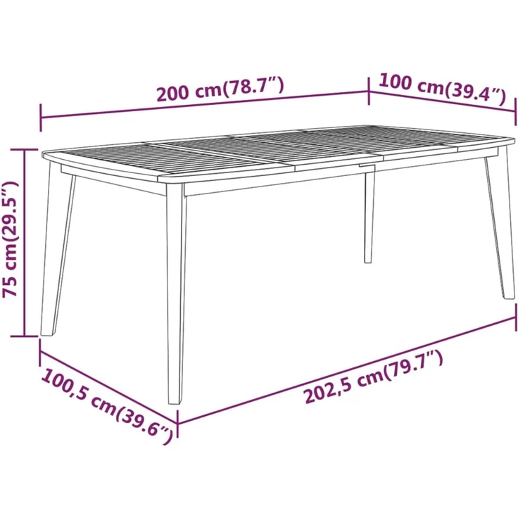 Gartentisch, Balkontisch 200 x 100 x 75 cm Massivholz Akazie – Bild 5
