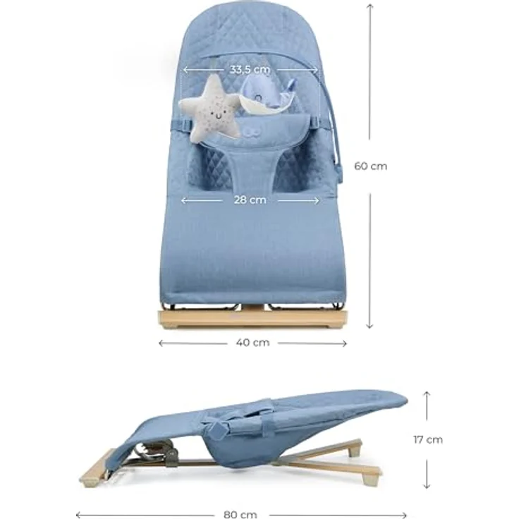 Kinderkraft MIMI NORDIC BREEZE Babywippe, Spielbügel mit 2 Spielzeuge, verstellbare Rückenlehne, Weiches Material, Minimalistische Skandinavisches Design, Zusammenklappbar, Blue – Bild 9