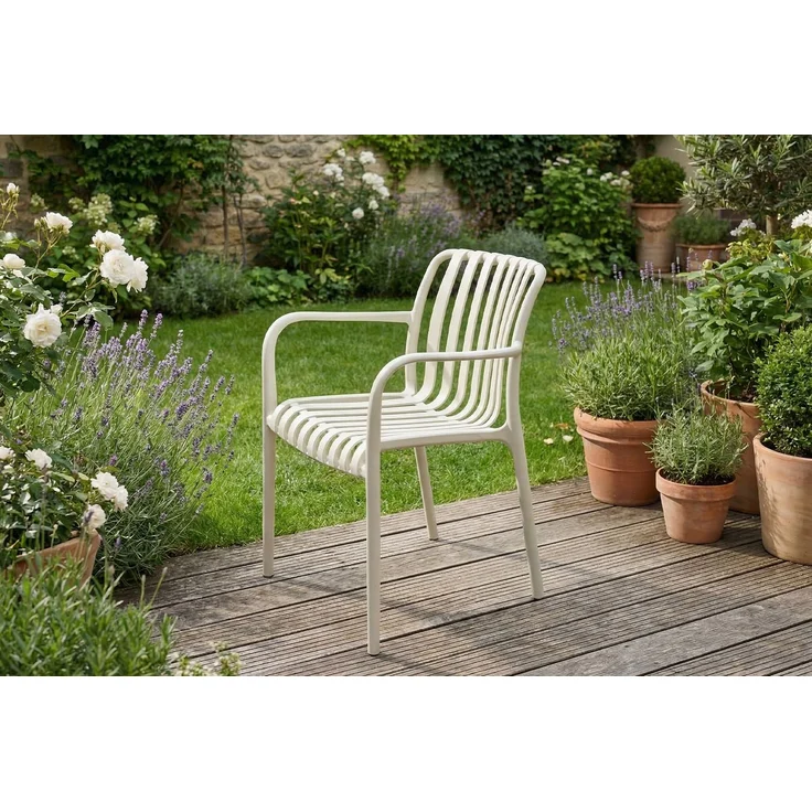 KAWOLA Gartenstuhl MIAVA Outdoor stapelbar Kunststoff cremefarben 81 x 57 x 56 cm – Bild 4