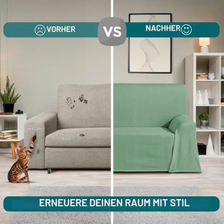 ECOMMERC3 Mehrzweck-Tagesdecke, 100% Baumwolle, Größe 300 x 260 cm, Grün, für Sofa und Bett – Bild 5