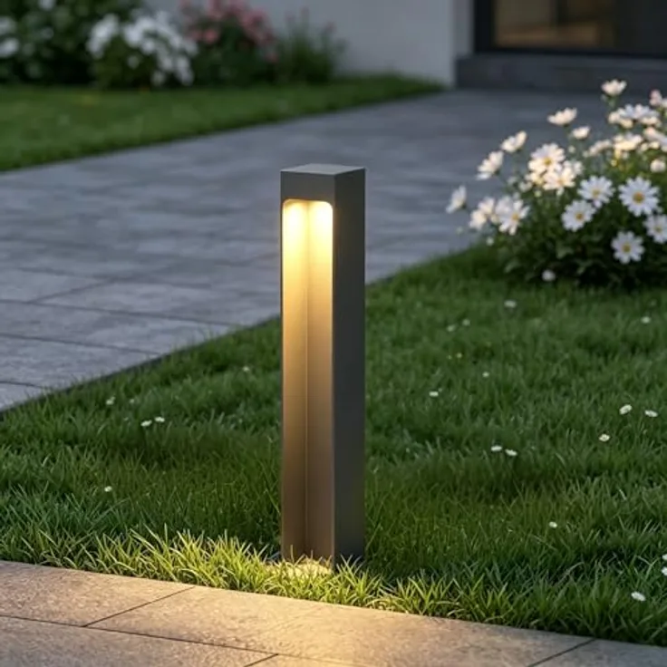 Mai & Mai Stehleuchte Außen, IP65 Wegeleuchte 6x6x40cm, 3000K, sandgrau dunkel, 5W LED Gartenlampe mit gehärtetem Glas
