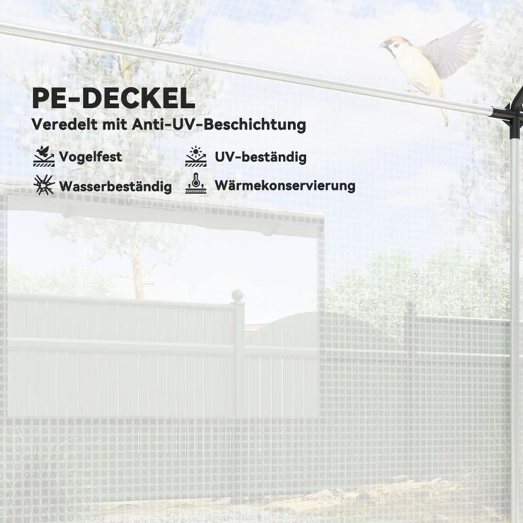 Wohnora-Gewächshaus 3 x 2 x 2 m Foliengewächshaus mit 4 Mesh-Fenster, Breiter Rollbar Reißverschlusstür Moskitonetz UV-beständig,H 200cm x T 300cm x B 200cm,Weiß – Bild 3