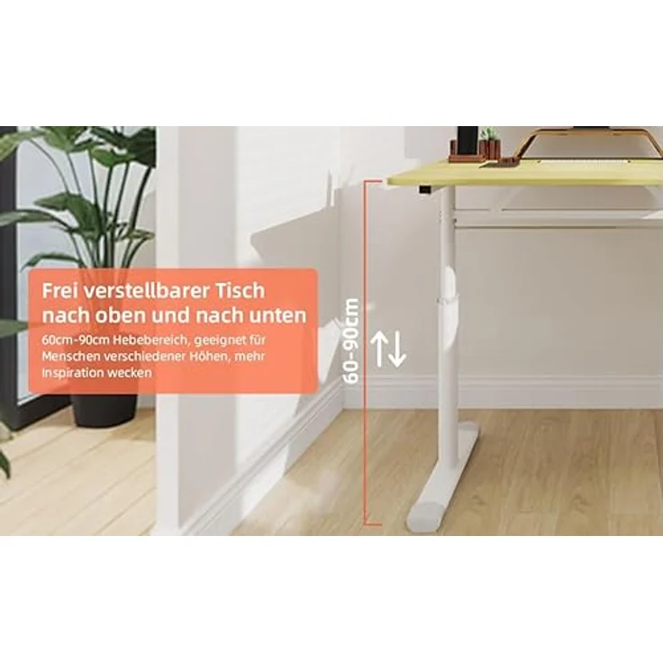 Ball & Cast Höhenverstellbarer Schreibtisch Manuell (60x80 cm), Tisch Computertisch für Erwachsene, Einfach & Zeitsparend Montierbar, Natur – Bild 3