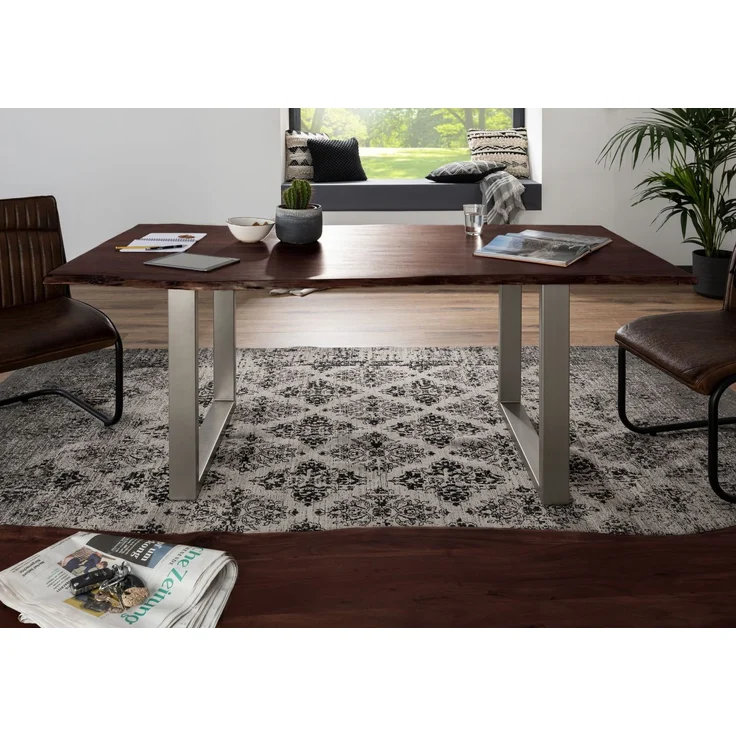 Baumtisch Akazie 200x100x76 braun Beine silber matt FREEFORM 3 – Bild 3