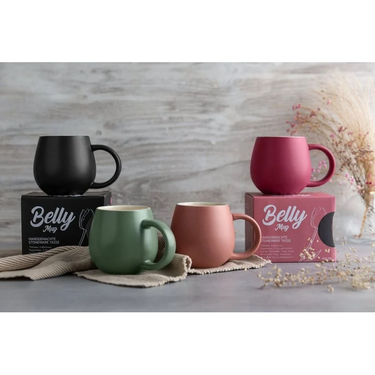 Sallys Tasse Belly Mug, handgemacht aus 400 ml, langer Wärmespeicher durch 100 % Steingut – Bild 3