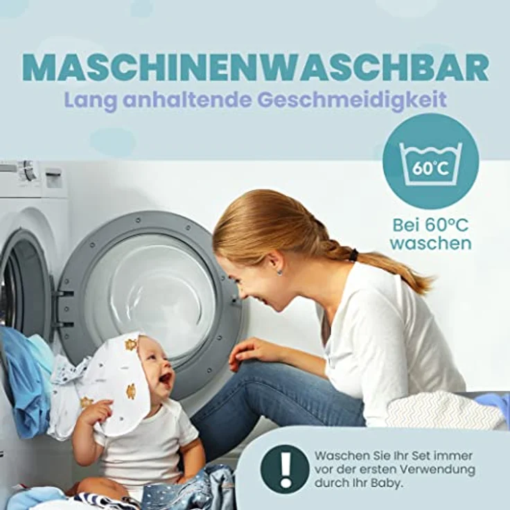 2X Spannbettlaken aus 100% Baumwolle mit Gummiband - 1X Matratzenschoner aus 100% wasserdichtem Material - 3er-Set - 55x90 cm - Teddybär – Bild 8