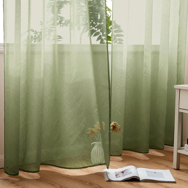 Woaboy Transparenter Vorhang für Wohnzimmer mit Ösen 2er Set 140x225cm Salbeigrün – Bild 3