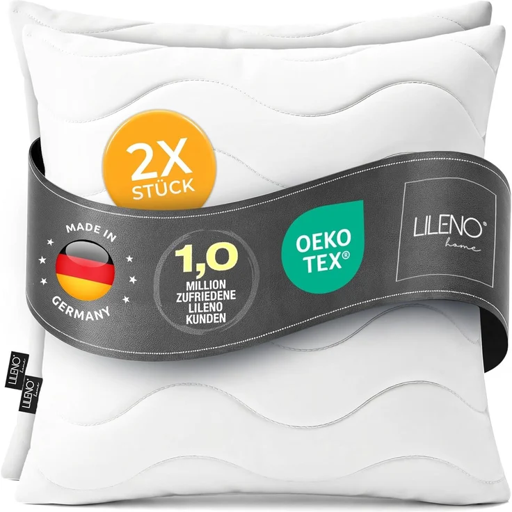 LILENO HOME Kopfkissen 65x65 cm [2er Set] als Kissen-Füllung - Bett oder Deko Kissen mit Reißverschluss zum Anpassen - Waschbar bis 95° - Sofa-Kissen & Zierkissen für Couch/Bett
