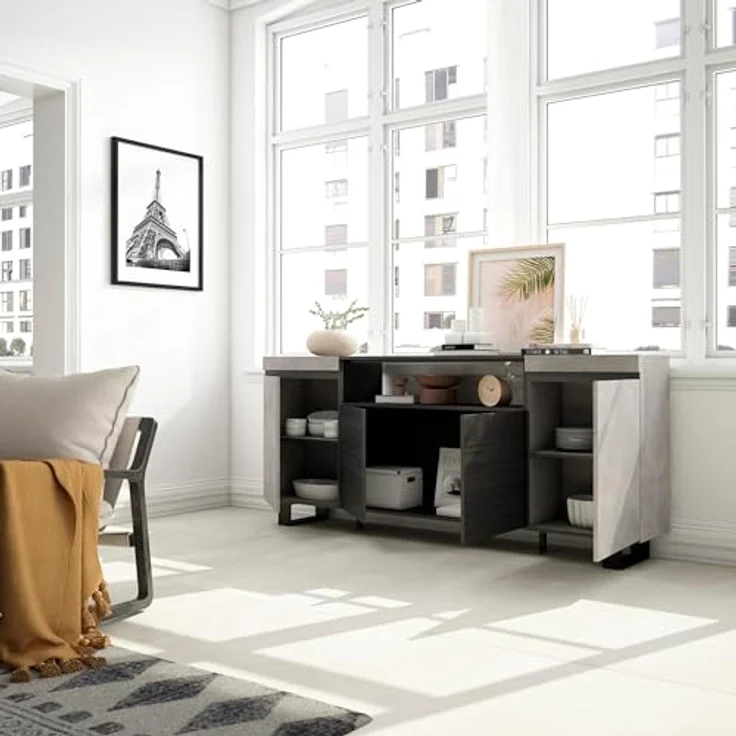 Skraut Home | Sideboard, Highboard | Kommode, Komodenschrank | 200x87x35cm | 4 Türen | Industriedesign | Moderner Stil | Zement – Bild 4