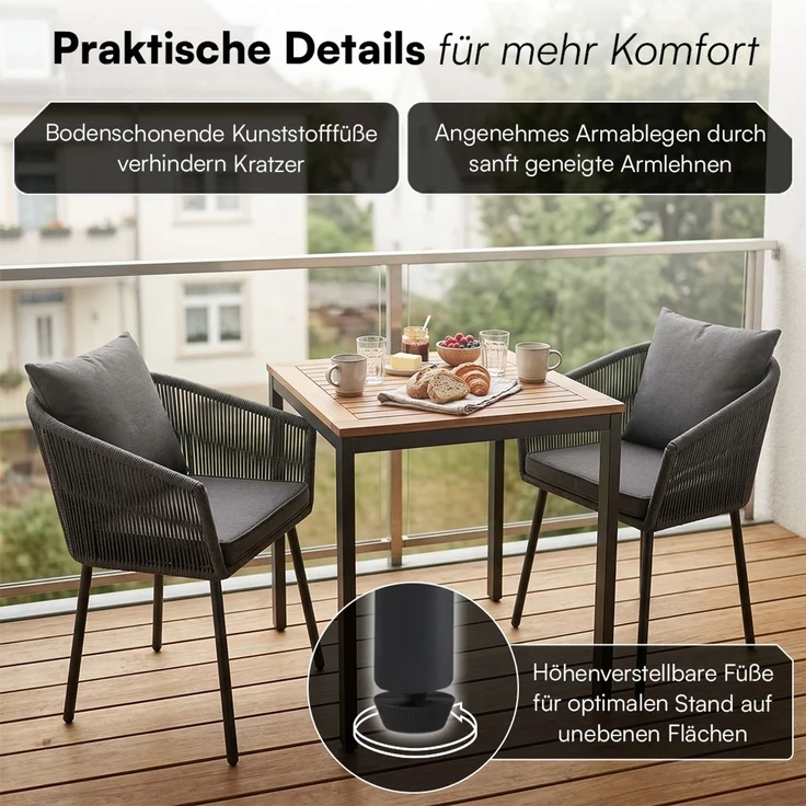 STEELSØN 'Nair' Polyrattan Gartenstuhl, 4er-Set, schwarz, wetterfest & UV-beständig, Balkonstühle bis 160 kg belastbar, Gartensessel inkl. Kissen – Bild 4