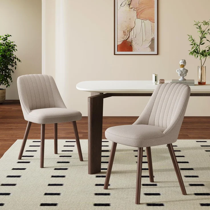MALOL Esszimmerstühle 2er Set, Polsterstühl mit Rückenlehne, Küchen Stühle, Ergonomischer Essstuhl mit vertikaler Rillensteppung am Rücken, Moderne Esszimmer Stühle für Wohnzimmer Café, Kamel