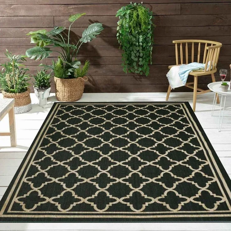 Vimoda Outdoorteppich Teppich Balkon Läufer Terrase, Rechteckig, Höhe: 5 mm, In & Outdoor Teppichfür Küche, Balkon, Flur, Terrasse, Raute Muster