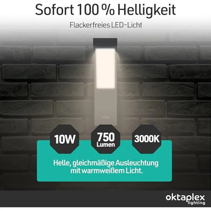 Oktaplex Rio Außenlampe Wand, IP54 wetterfest, warmweiß 3000K, 750lm, 10W, anthrazit – Bild 3