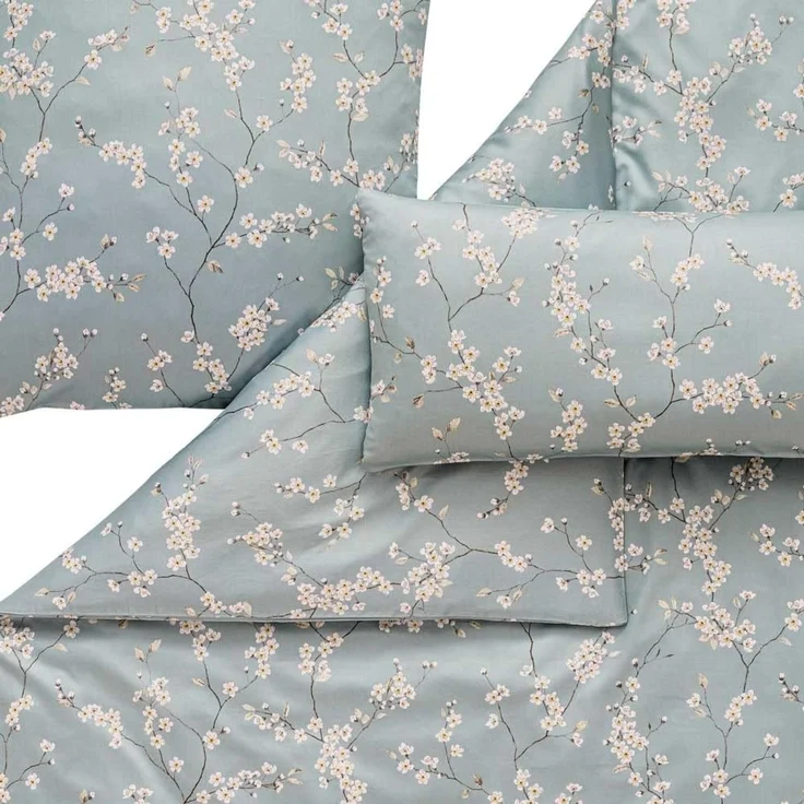 Estella Bettwäsche Estella Mako-Satin Bettwäsche 135x200 Sakura mint Kirschblüte Zweige, Mako-Satin, 2 teilig, für Sommer und Winter – Bild 4