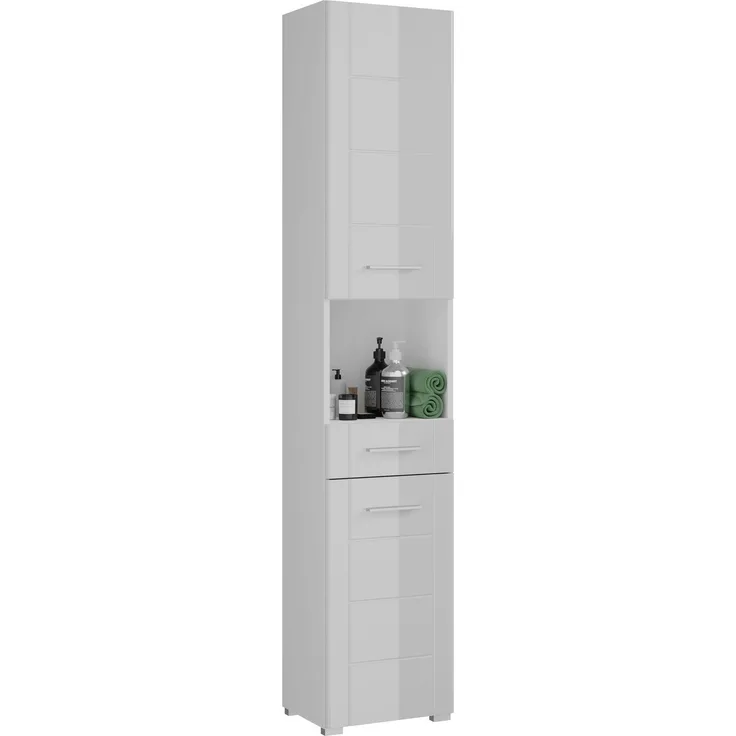 Hochschrank Venice - Weiß / Weiß Hochglanz
