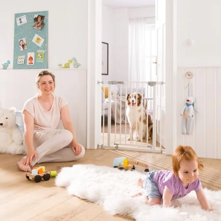 Hauck Autoclose N Stop Türschutzgitter, 75-80 cm ohne Bohren, Magnetverschluss, automatisch selbstschließend,Sichtindikator, beidseitig zu öffnen, kompatibel mit Verlängerungen, metall/weiß – Bild 2