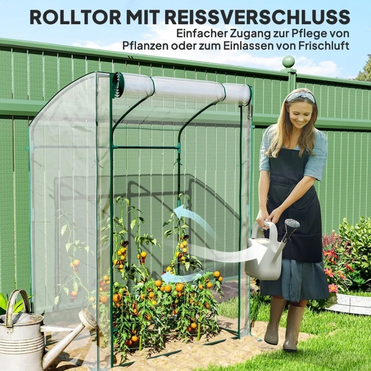 Wohnora-Gewächshaus mit Tür Gebogendach winterfest Foliengewächshaus aus Stahl, Treibhaus 128 x 70 x 170 cm Transparent,H 170cm x T 128cm x B 70cm – Bild 2