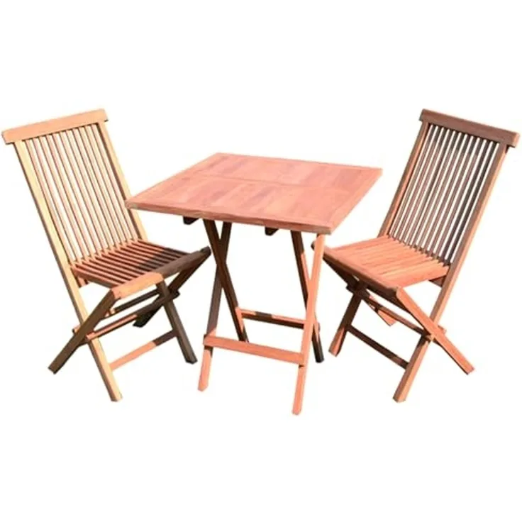 Teakholz Balkon-Set 3tlg. mit Tisch 70x70xm + 2 x Gartenstuhl Plantagenzucht