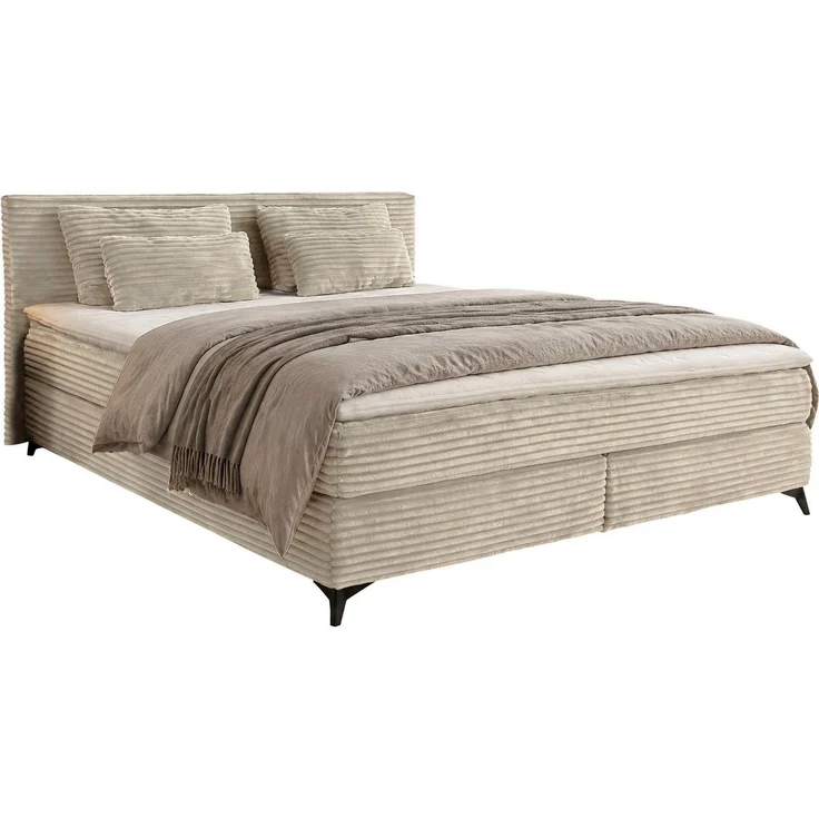 Jockenhöfer Gruppe Boxspringbett PAULINA inkl. Bonnell- oder Tonnentaschenfederkernmatratze H2-H4 (kuscheliger Breitcord), mit 6cm PUR- oder Kaltschaumtopper, 140x200 cm / 180x200cm – Bild 2