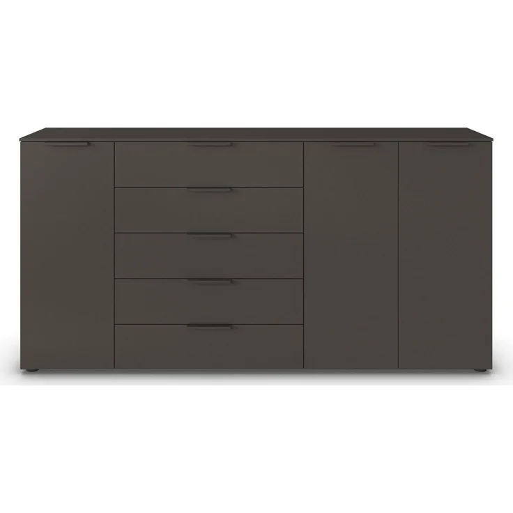 Rauch Möbel Flipp, Kombikommode, Kommode mit Stauraum für Wohnzimmer, Schlafzimmer, Flur, 4 Fachböden, Graphit, 3-türig, 5 Schubkästen, Griffe graphit, 199 x 100 x 42 cm – Bild 1