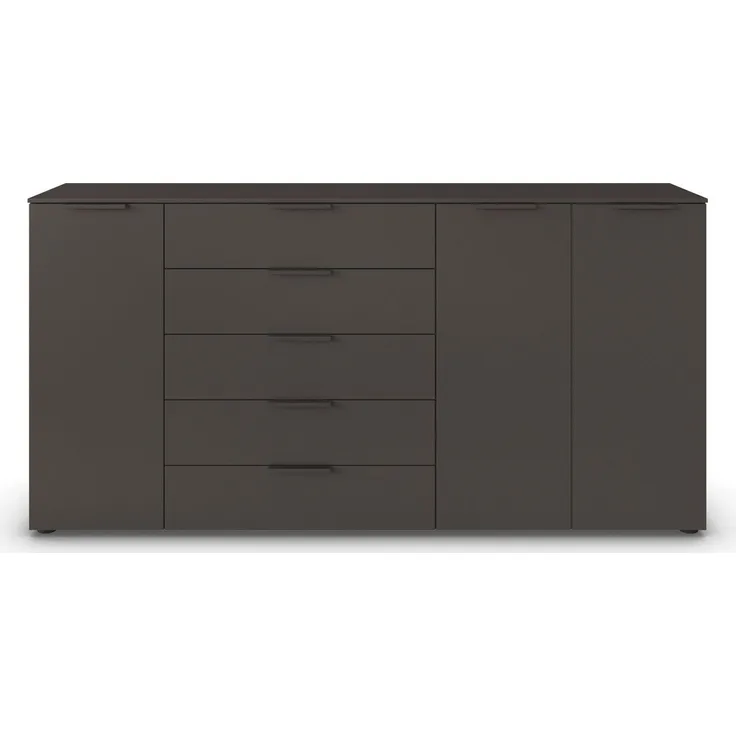 Rauch Möbel Flipp, Kombikommode, Kommode mit Stauraum für Wohnzimmer, Schlafzimmer, Flur, 4 Fachböden, Graphit, 3-türig, 5 Schubkästen, Griffe graphit, 199 x 100 x 42 cm