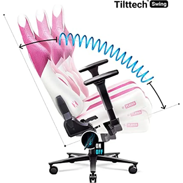 Diablo X-Player Gaming Stuhl Bürostuhl Schreibtischstuhl Stoff 3D Armlehnen Ergonomisches Design Nacken/- Lendenkissen Marshmallow Pink Normal (L) – Bild 7