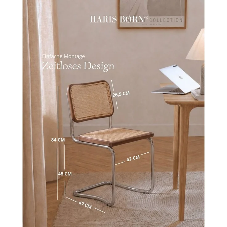 Haris Børn Freischwinger Wiener Geflecht SKØR - Handgefertigt in Italien - Premium Schwingstuhl (Set, 2 St), Walnuss ohne Armlehnen - Freischwinger Stühle - Rattanstühle Esszimmer – Bild 2