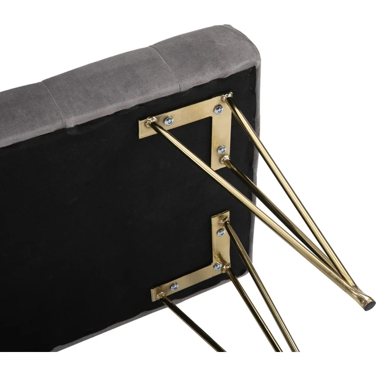 CHICFURN Bettbank 116x49x44,5 cm mit Samtbezug und Eisenrahmen – Grau – Bild 5