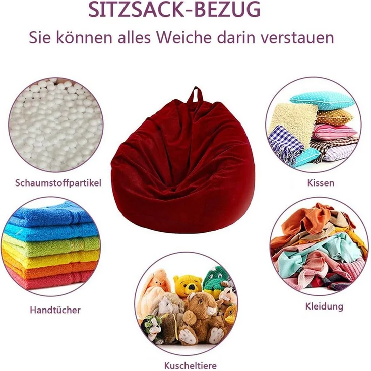 Diwzbyn Sitzsack Sitzsackstuhl für Kinder und Erwachsene, nur Bezug (Keine Füllung), für Sofa-Stofftiere – Bild 3