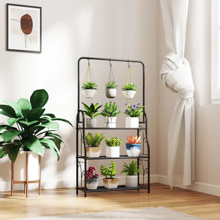 Outsunny Pflanzenständer, Metall, Schwarz, 75L x 25B x 137H cm – Bild 7