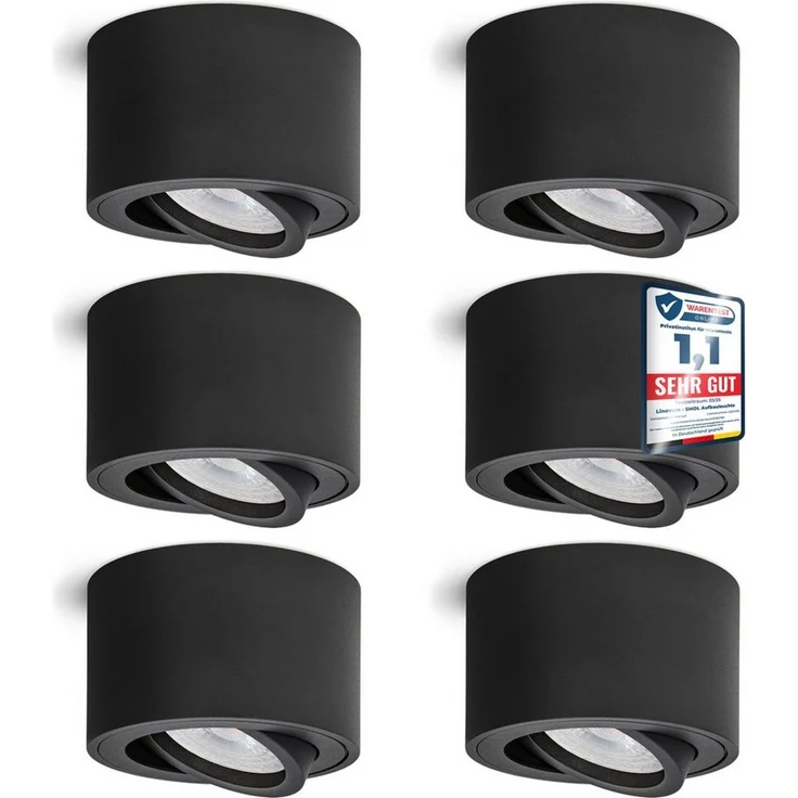 linovum LED Aufbaustrahler 6x Deckenstrahler SMOL mit LED 4W neutralweiß schwenkbar Schwarz, Neutralweiß – Bild 1
