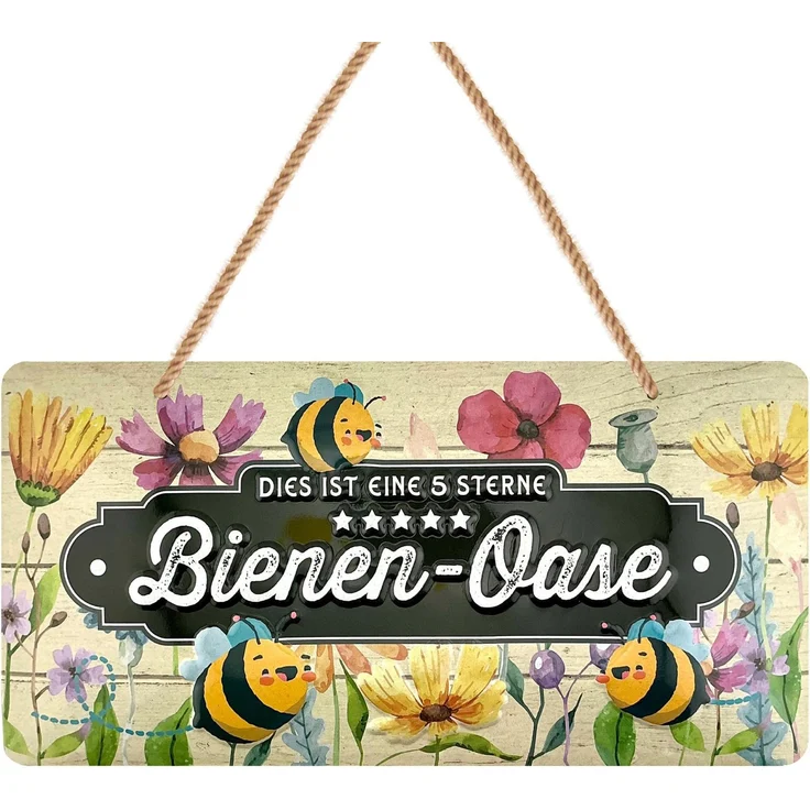 LANOLU Blechschild Bienen Oase - 16x32cm – Metall – Mehrfarbig – 16108 – Bild 1
