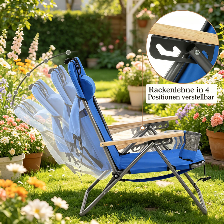 Stuhl 77.5x66x56 cm, klappbar, 4-fach verstellbar, blau, 1 Stück – Bild 4