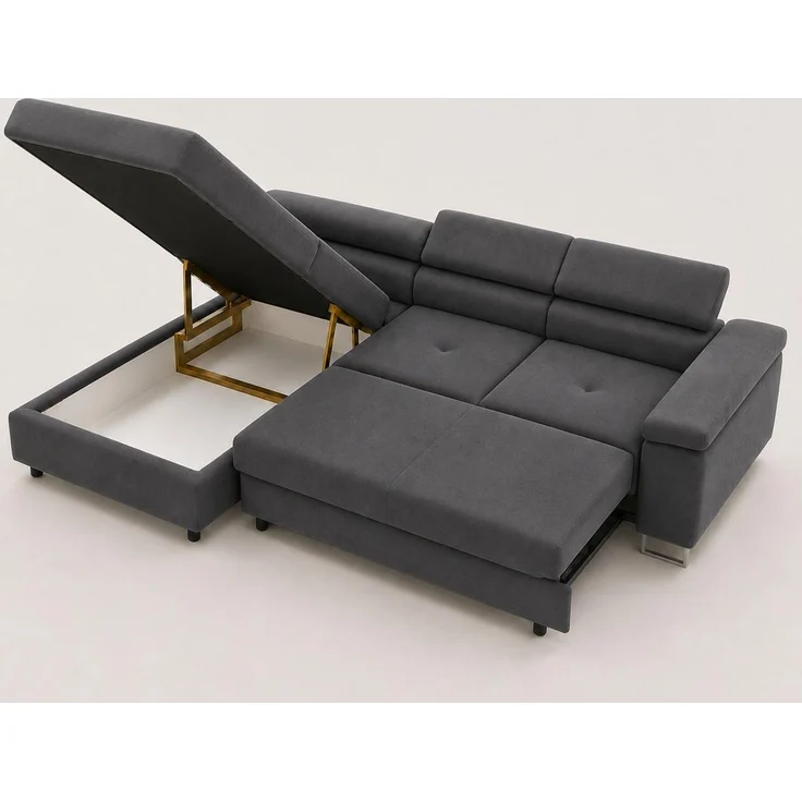 KRISAN MÖBEL Ecksofa L-Form ALVARO in Graphit 275 x 90 x 202 cm mit Schlaffunktion und Bettkasten Links – Bild 2
