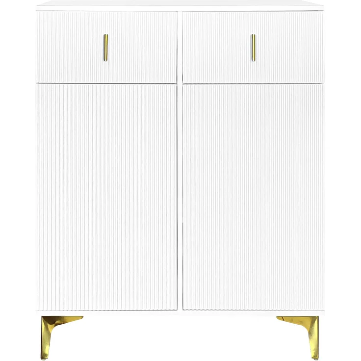 DESVIAE Sideboard mit 2 Schubladen und verstellbaren Einlegeböden, 83x101x35 cm, Spanplatte, Weiß – Bild 4